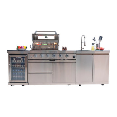 S00003 NG 46 pouces 4 brûleurs 72 000 BTU Cuisine en acier inoxydable de luxe Bar à gaz Barbecue Îlot de vin Refroidisseur à vin Compact Réfrigérateur Rôtissoire Comptoirs de granit Armoires et tiroirs de rangement