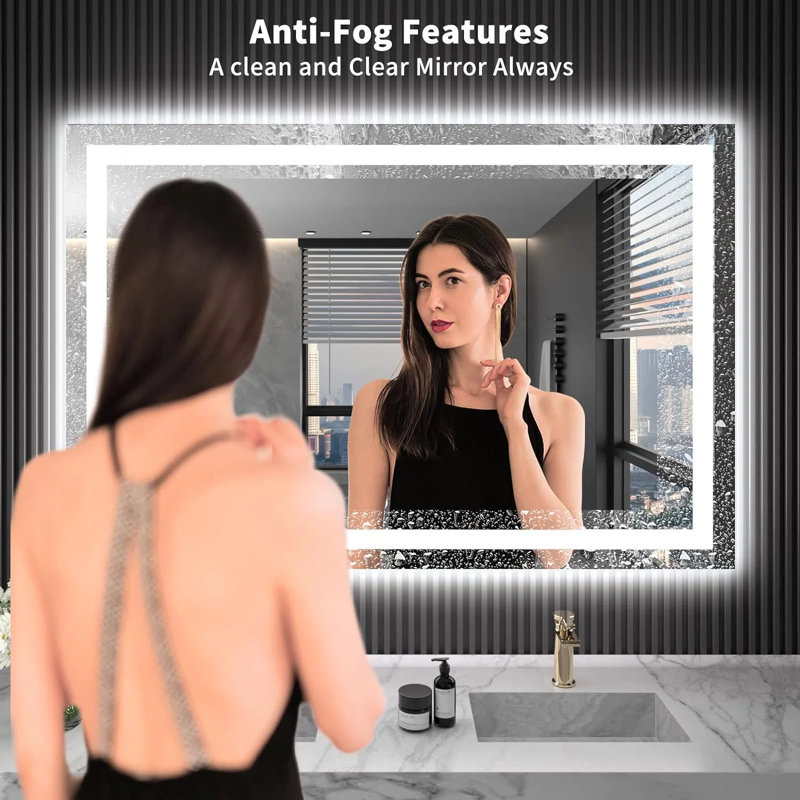 Atherton Modern Frameless Anti-Fog LED Lighted Dimmable Wall Mounted Bathroom Vanity Mirror