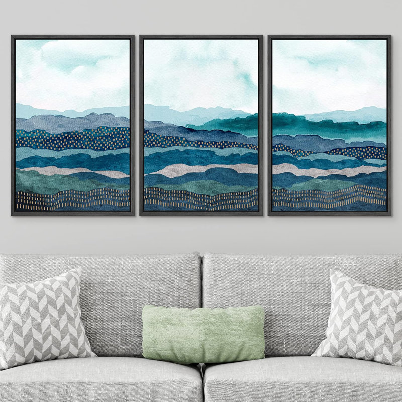 «Abstract Landscape», reproduction d'art sur toile encadrée, ensemble sarcelle vibrant, chaîne de montagnes, horizon, nature sauvage, illustrations, art moderne, décoration nordique abstraite pour le salon, la chambre à coucher, le bureau, impressio