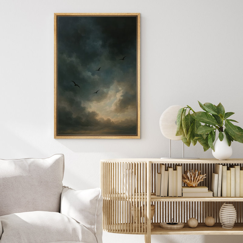Dramatic Evening Clouds with Soaring Birds - Pictures Framed Canvas Print Wall Art, 24" H x 16" W x 1.5" D