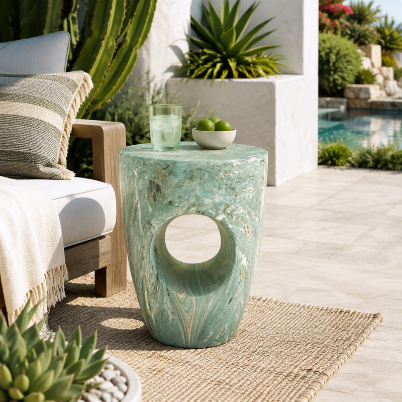 Table d'appoint Modern Modern MgO avec découpe, Vert, marbre
