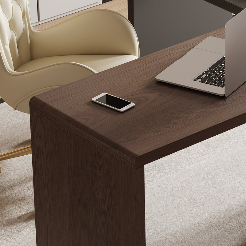 360 Rotating Dual Layout Desk With Open Shelf 2 Drawers And Color Block Design, Walnut