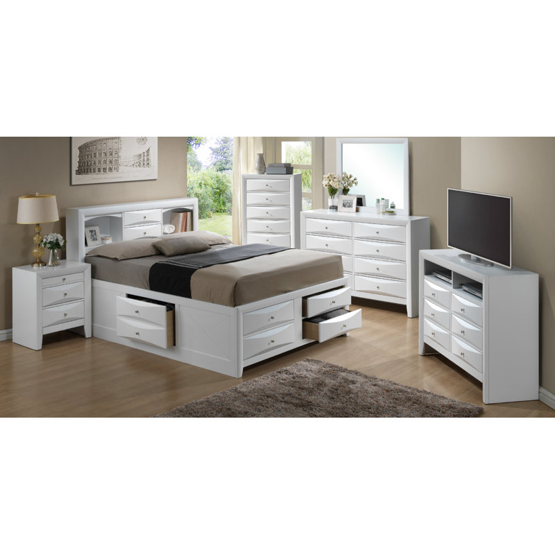 Champetre Bookcase Storage Bed, White, Queen