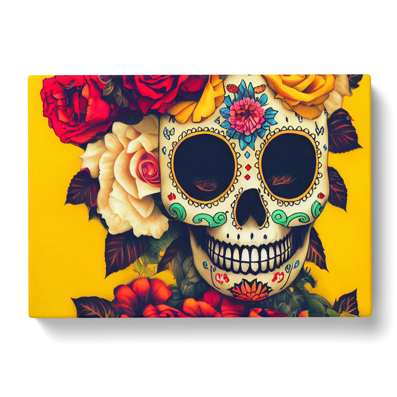 Magnificent Floral Sugar Skull - Wrapped Canvas, 35cm H x 50cm W x 3cm D