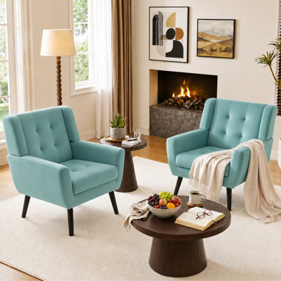 Tufted Upholstered Wide Back Armchair（Set of 2）