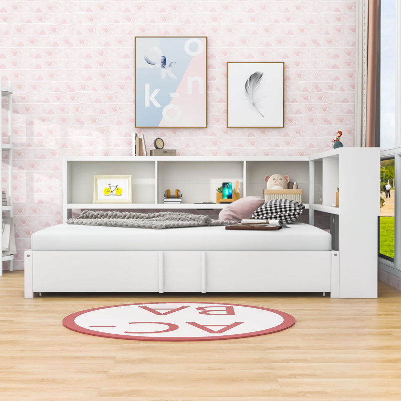 Lit de jour double en métal avec espace de rangement et ports USB, Blanc