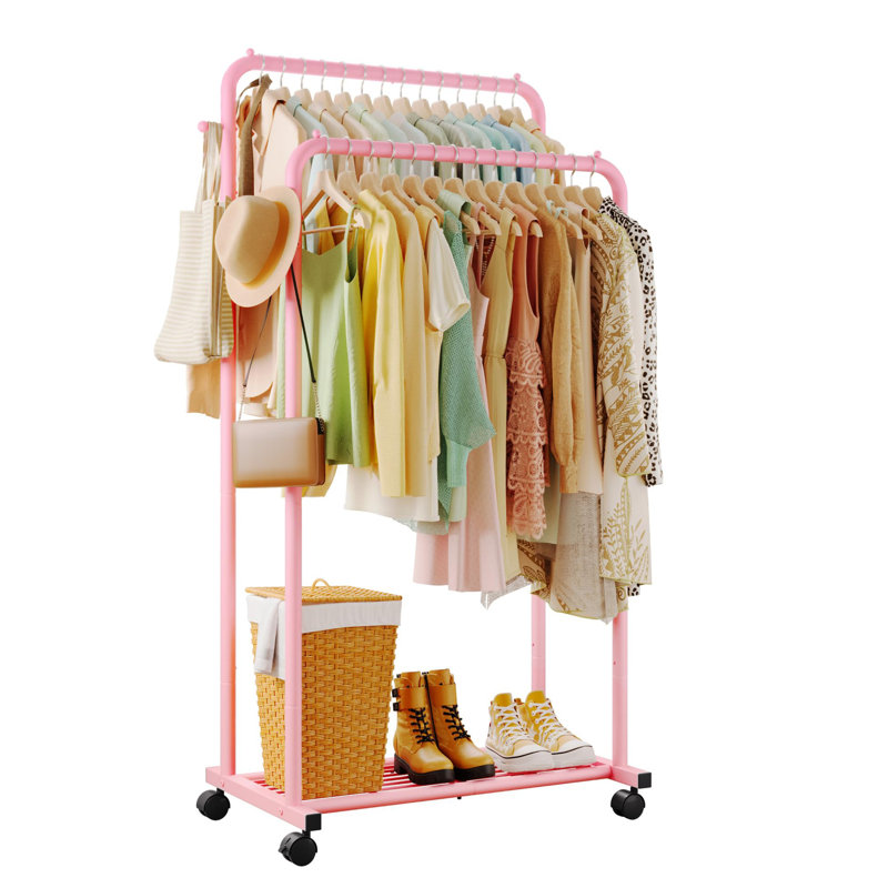 Portemanteaux double avec tringle en métal, Rose