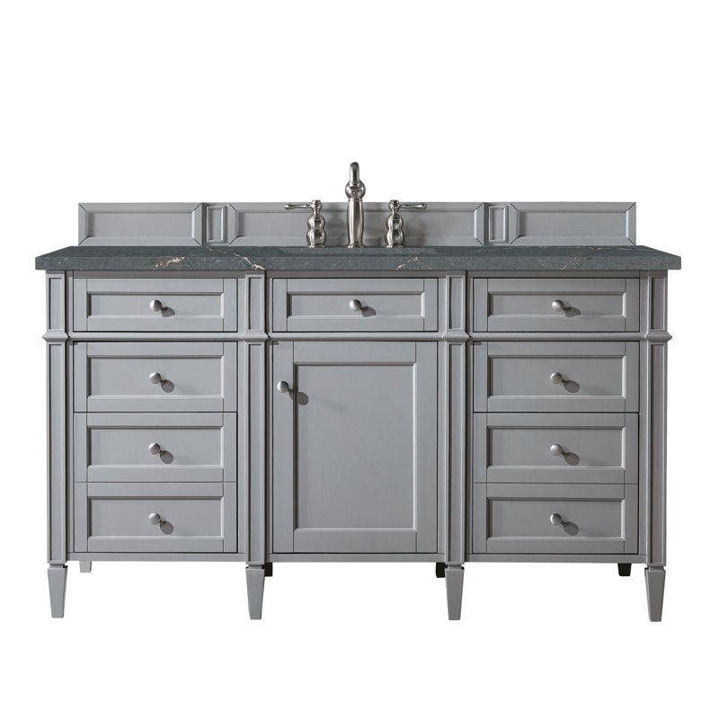 Meuble-lavabo simple 60 po Dussault, Acajou bruni, Bleu Parisien, 8 po