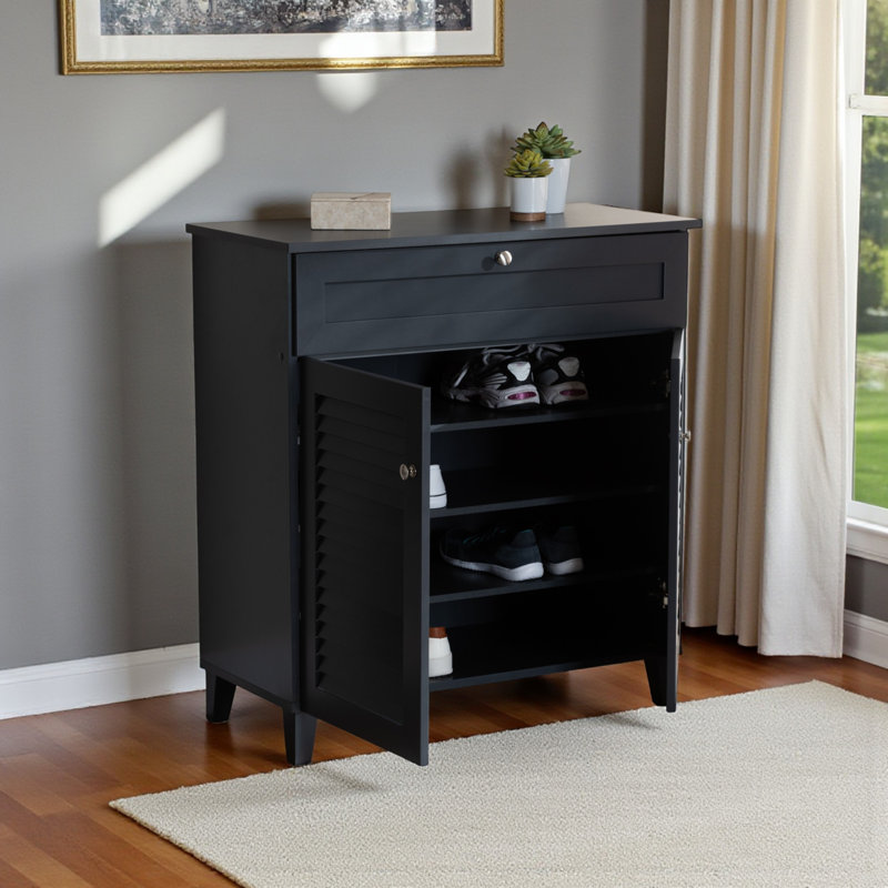 Mylene Dark Grey Finish 4-Shelf Wood Shoe Cabinet with 1- Drawer, 33.12" H X 30.52" W X 14.41" D