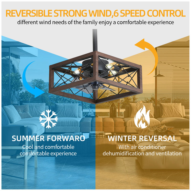 18Inch Caged Ceiling Fan With Lights Remote Control For APP(No Warranty On Bulbs)