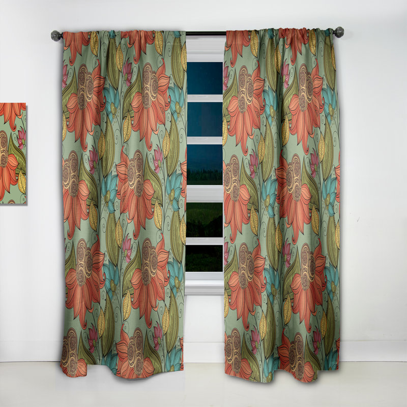 Colorful Floral Pattern - Floral Bohemian & Eclectic Blackout Curtain Single Panel, 52" W x 84" L