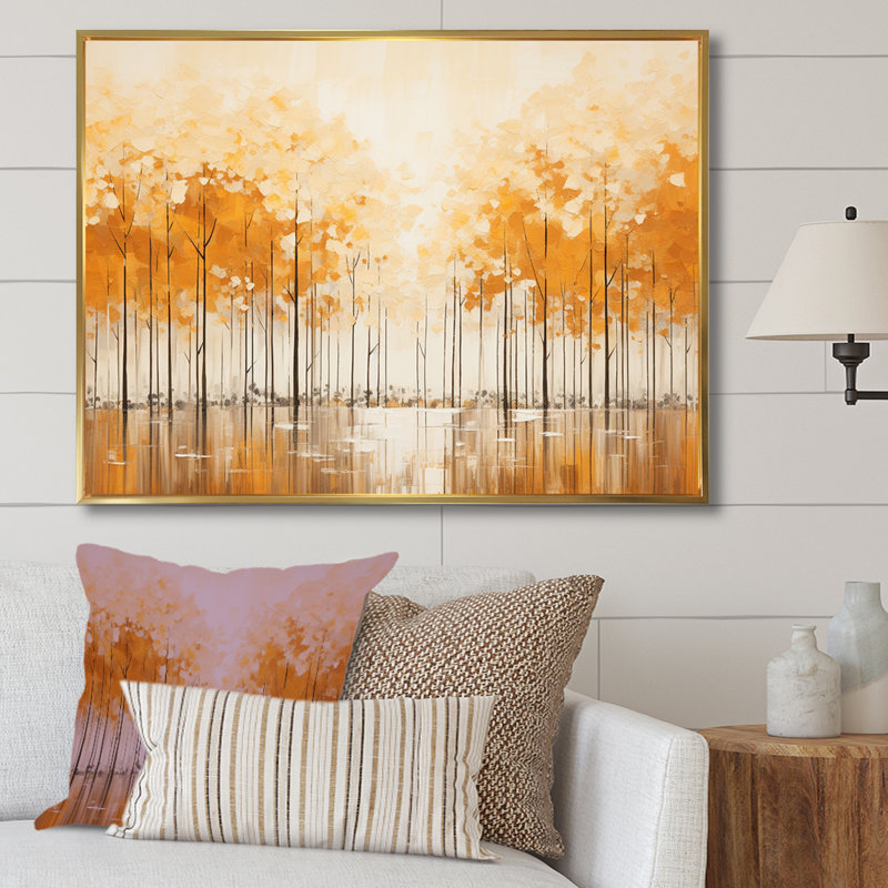 Minimalisme beige et forêt dorée III - impression, Cadre flottant doré, H 30 po x l 40 po x P 1,5 po