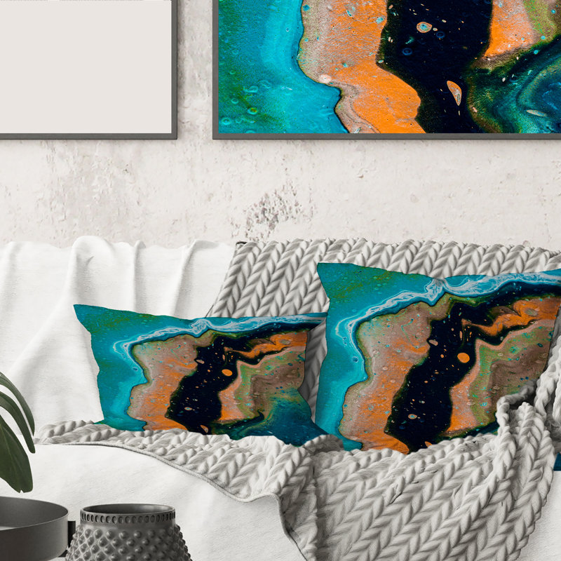 Composition abstraite en orange et noir - Coussin décoratif imprimé moderne