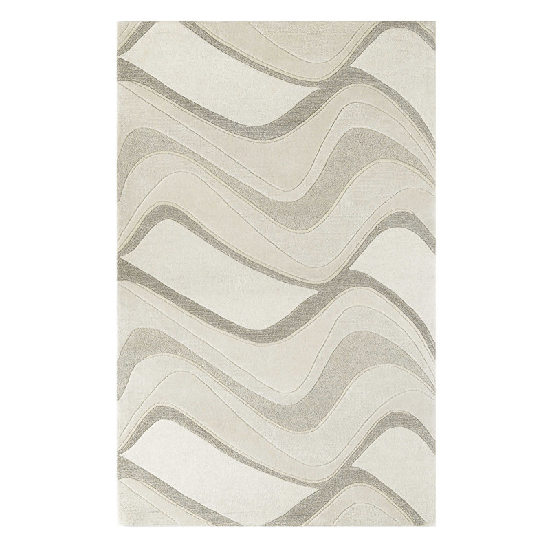 Tapis ivoire et gris en laine touffeté à la main 5 pi x 8 pi
