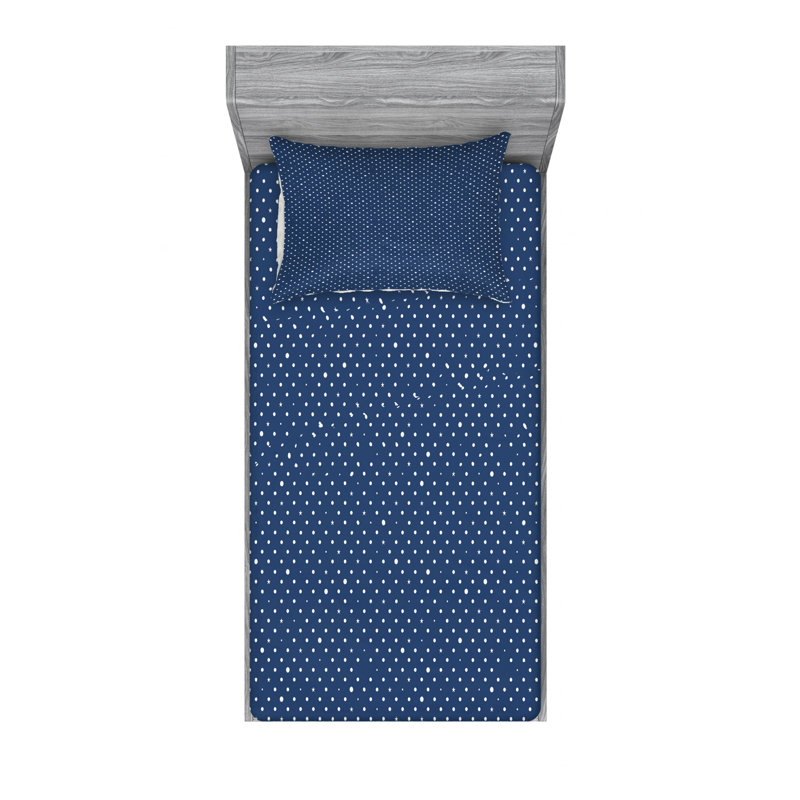 Microfiber Polka Dots Sheet Set, Twin Sheet Set with Fitted Sheet, Dark Blue Polka Dots