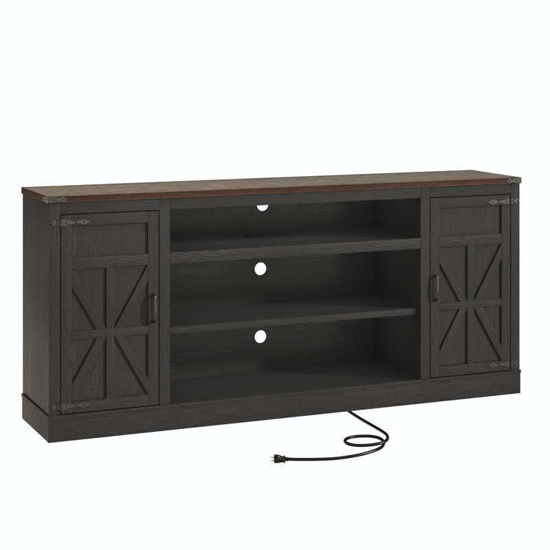 75" Farmhouse Tv Stand With Power Outlets For 75 80 85 Inch Tv, Large Tv Media Console With Storage Cabinets & Adjustable Shelves
