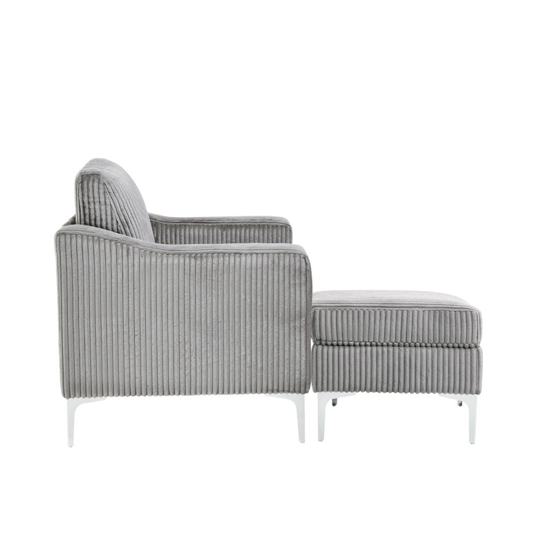 Canapé modulaire convertible en velours côtelé avec une conception modulaire grise compatible avec tout décor, 1 siège, accoudoir, cadre personnalisable en bois massif et manufacturé