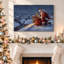 Père Noël à genoux par brique cheminée dans la neige, art mural de Noël-247659450