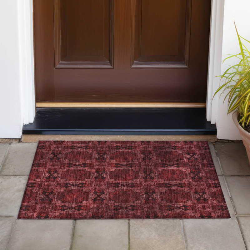 Flatweave Washable Floral Indoor / Outdoor Rug, Rectangle 1'8" x 2'6"