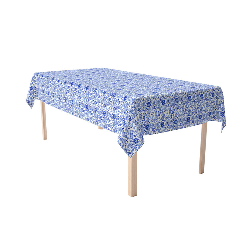 Rectangular Tablecloth, 100% Cotton, 52X104", Watercolor Flowers On Vines Blue, 84" L x 60" W