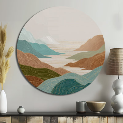 Décoration murale ronde en métal «The Silent Ridge Into The Mountain» - Abstrait Mid-Century
