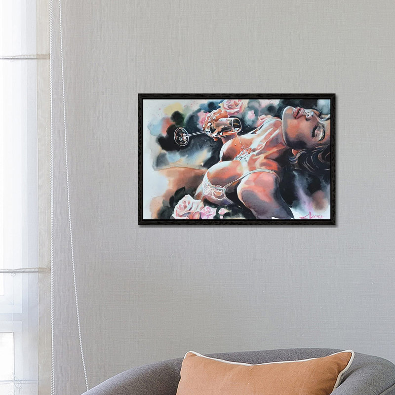 Pouring On My Heart by Ellectra Art - Painting on Canvas, 45.72cm H x 66.04cm W x 3.81cm D, Black Framed