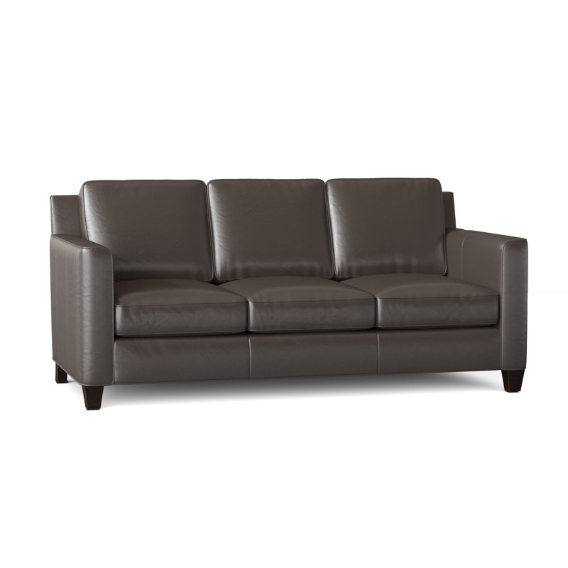 Yorba Leather Sofa, Corinthian Cherry Genuine Leather, Cobblestone