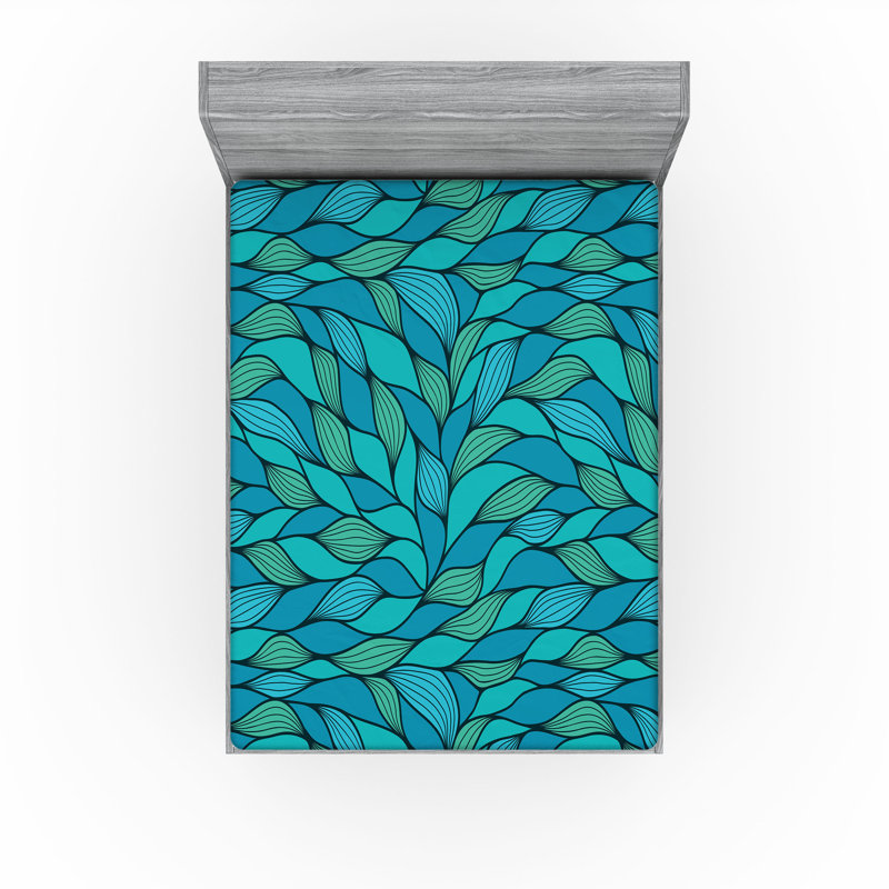Drap-housse orange Ambesonne, Drap-housse de taille double, Menthe / vert / bleu floral