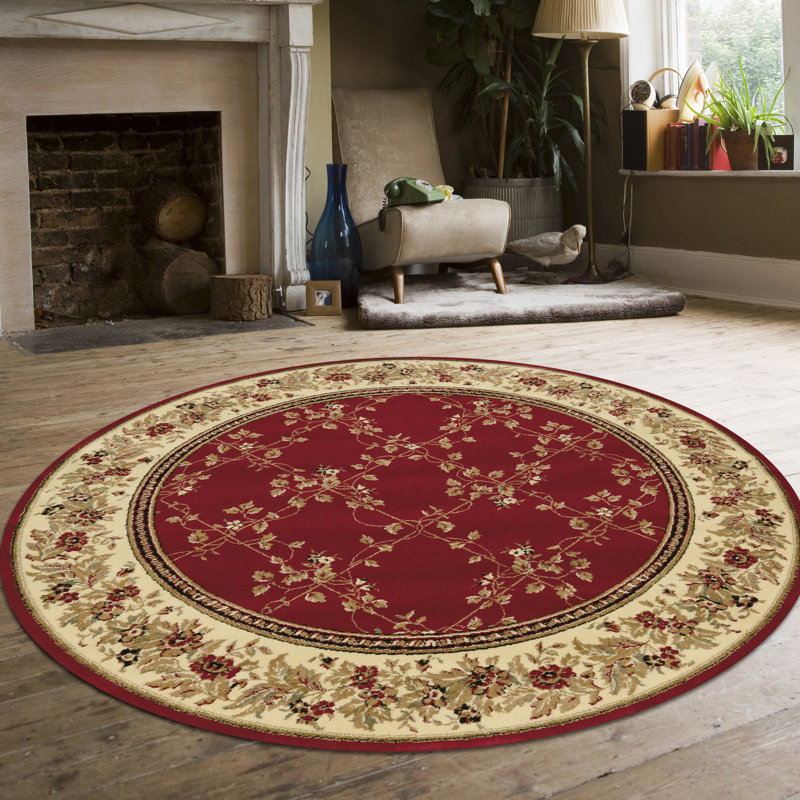 Tapis rouge / beige / ivoire Weisgerber, Rond 8 pi
