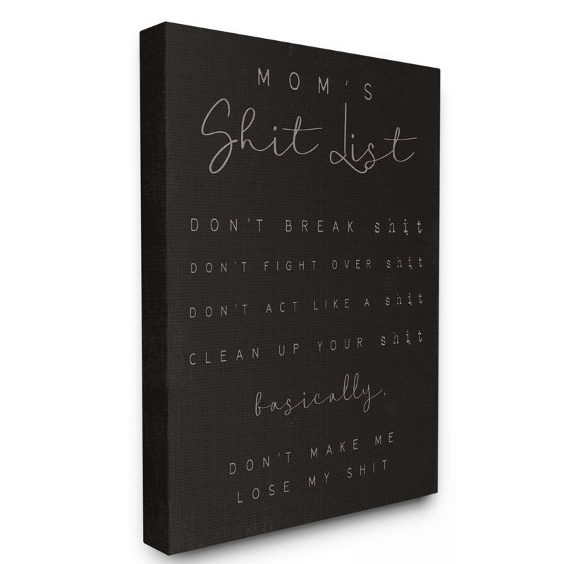 «Mom's List Funny Family Home Word Design», art textuel, Toile tendue, H 48 po x l 36 po