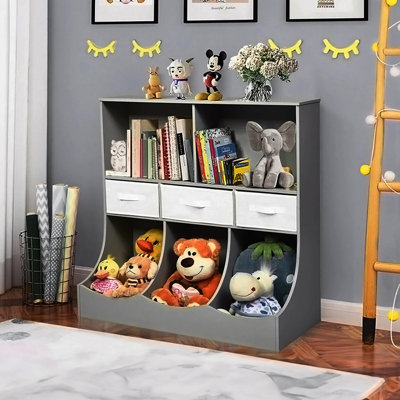 Gray three-layer five-compartment three-drawer toy storage cabinet