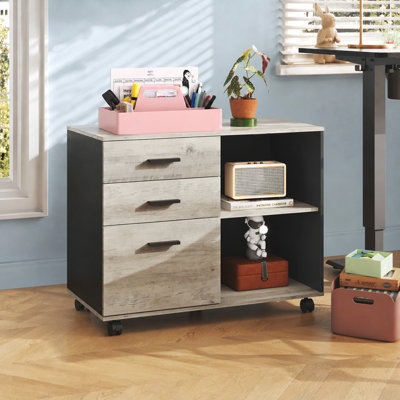 Classeur à 3 tiroirs en bois avec tablettes Corwynn