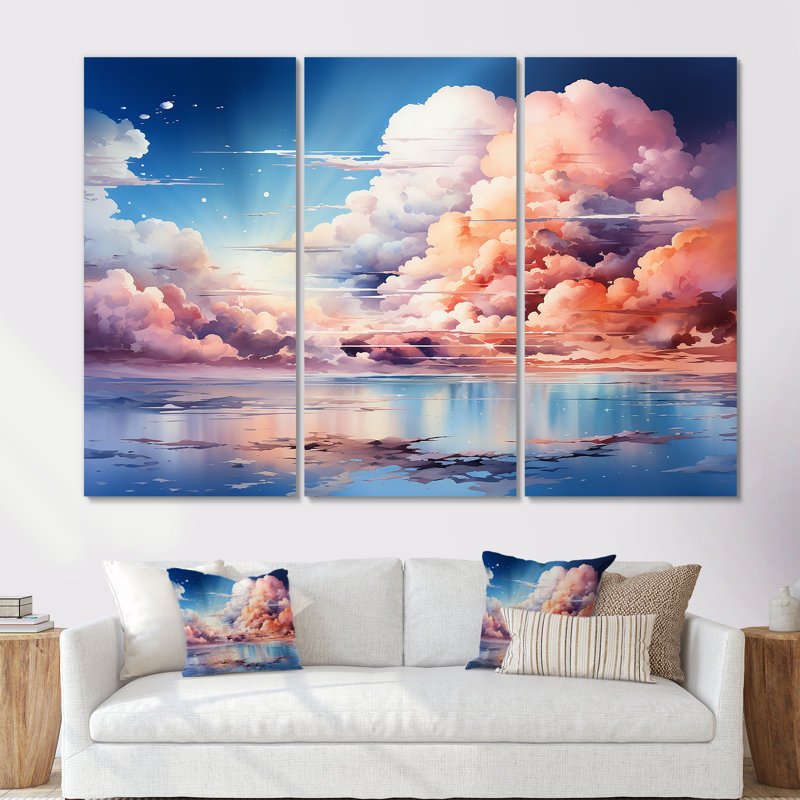 Fantaisie, ciel, paysage, minimalisme - ensemble de décorations murales ciel, Toile tendue, H 32 po x l 48 po x P 1 po