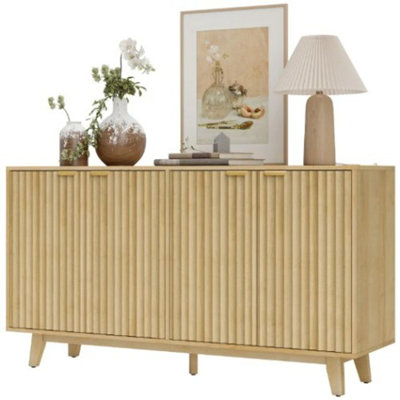 Convenient Cabinet,Fluted Sideboard Buffet Cabinet,with Doors,Adjustable Shelves,Wood Legs