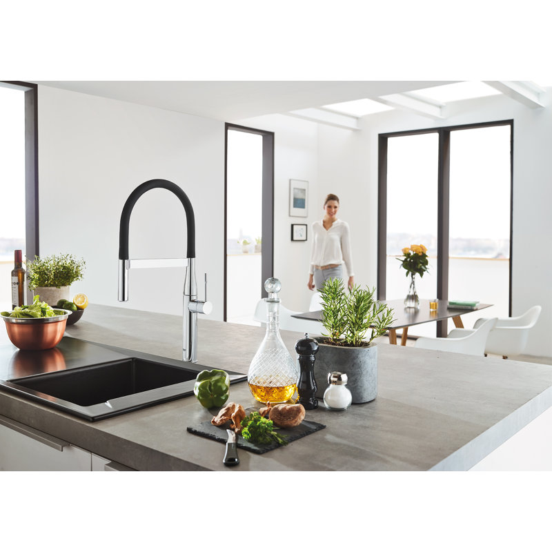 Essence New Single Handle Kitchen Faucet with SilkMove® and with Accessories, Matte Black