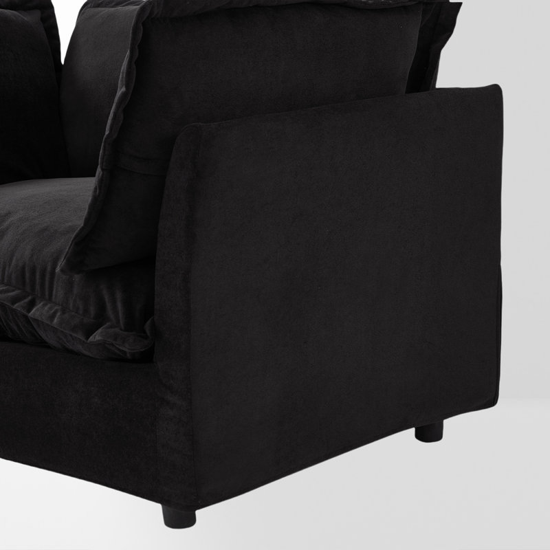 Accent Chair with Movable Ottoman, Black 