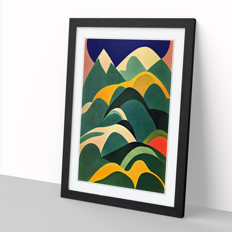Curved Mountain Abstract - Single Picture Frame Print, 34cm H x 25cm W x 2cm D, Oak