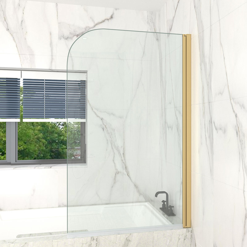 Mahler 1400mm H Pivot Semi-Frameless Tub Door with Clear Glass, Rounded Corner, Gold, 90cm x 140cm