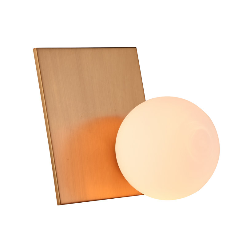 1-Light Gold iron frame with a milk white glass globe shade, Gold