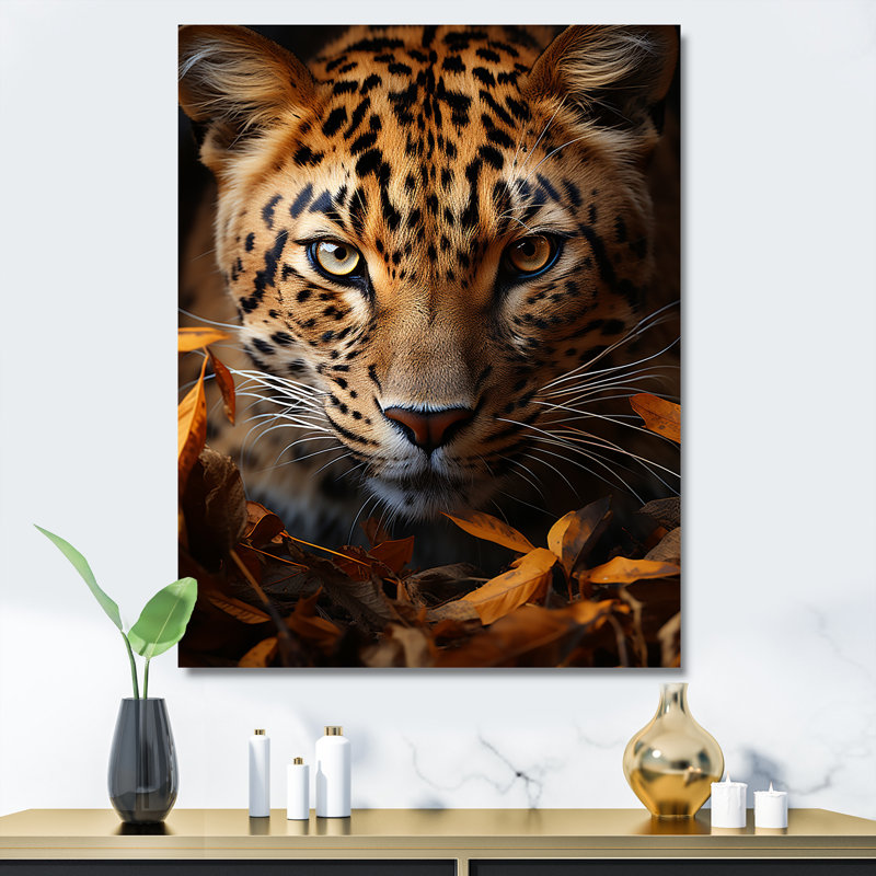 «Leopard Golden Stalker Portrait Gaze», reproduction sur toile, Toile tendue, H 32 po x l 16 po x P 1 po