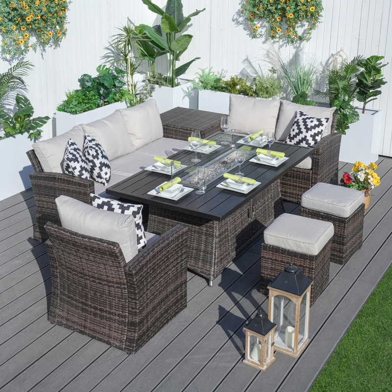 Wicker 8 - Person Patio Conversation Sets with Cushions