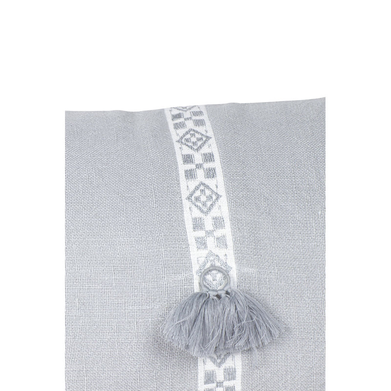 Light Grey Geo Trim Tassel Linen Pillow 12X20 Cover Only