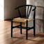 Chaises d'appoint contemporaines noires avec assise en corde tissée, base en bois massif, courbée, siège moderne en bois d'hévéa de 2 pièces pour la décoration