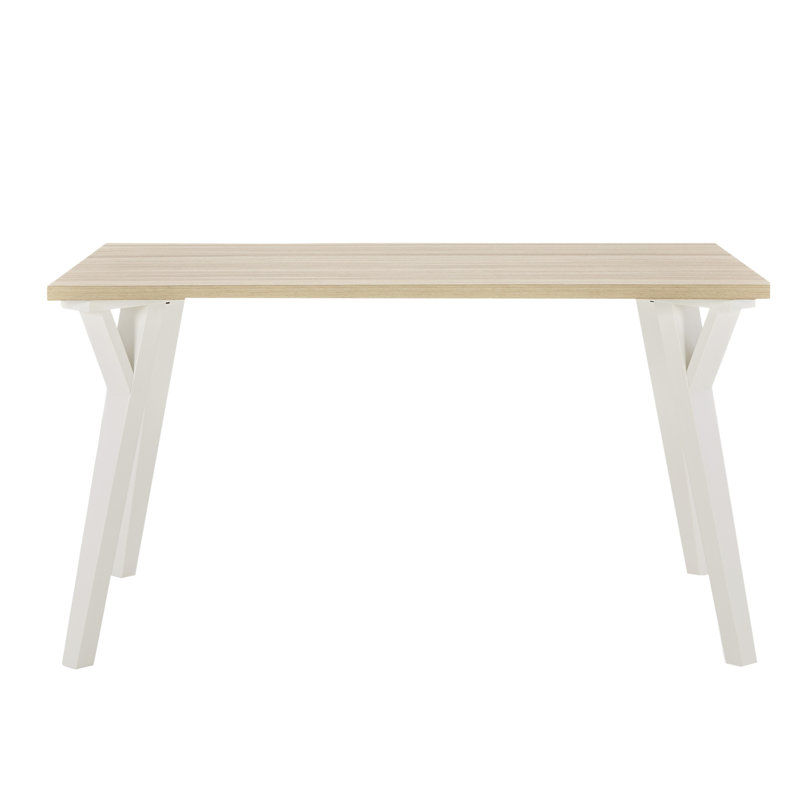 Table rectangulaire moderne avec structure blanche et brun clair, 6 sièges en chêne de style élégant, pieds en bois massif, plateau de table