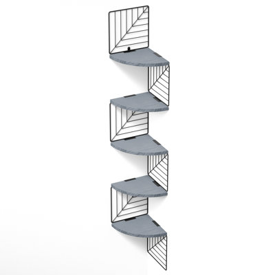 Hayner 5 Tier Rustic Wood Floating Shelves