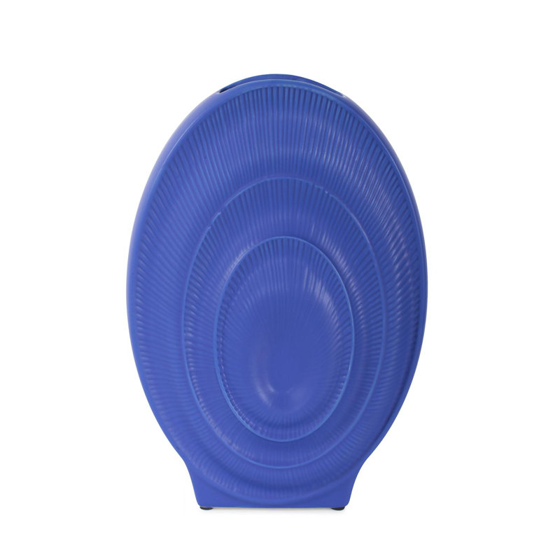 Kymya Radiant Blue Ribbed Ceramic Vase, 12" H x 8" W x 2.38" D
