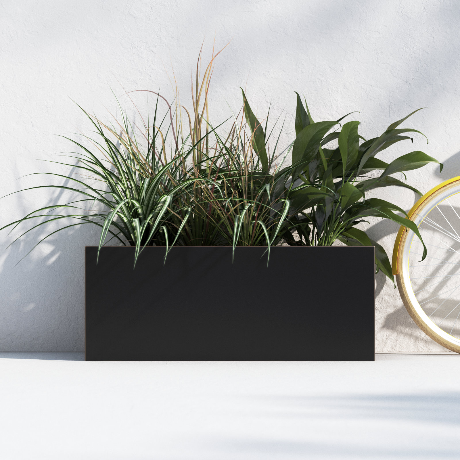 Tormund Metal Planter Box, 15" H x 38" W x 15" D, Black/Gold Edge