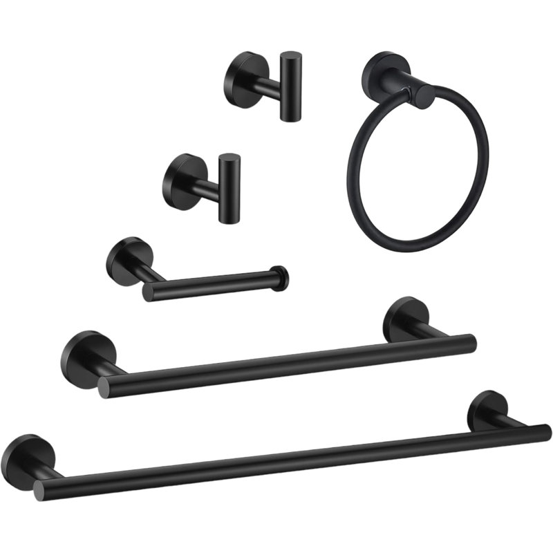 6-Piece Set Bathroom Hardware Sets, Matte Black