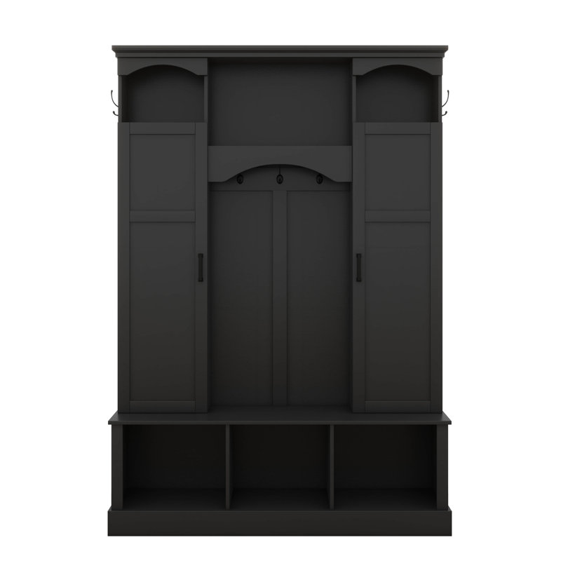 Hall Tree With Bench And Shoe Storage, Hall Tree With Adjustable Shelves, Cabinets, Entryway Organizer With 7 Hooks, Black