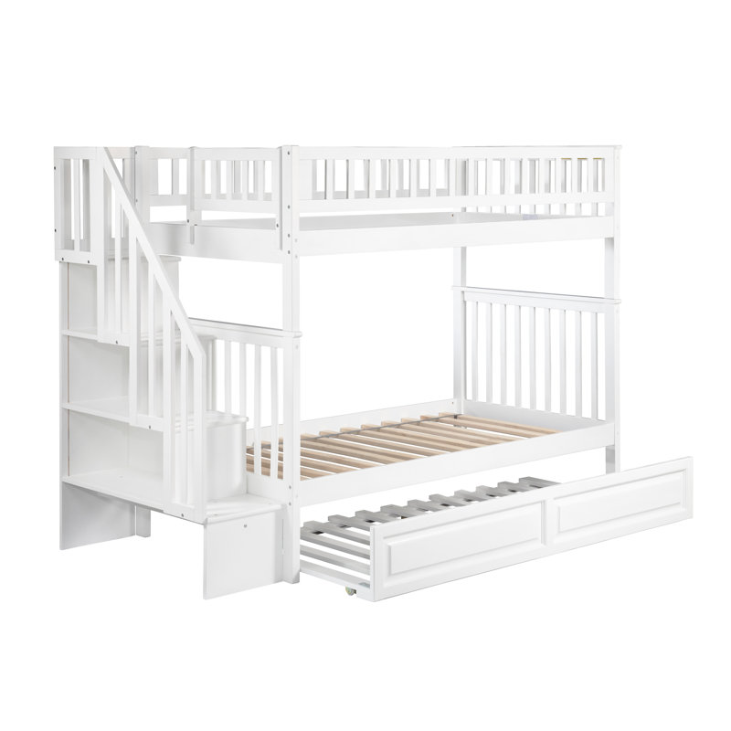 Lit superposé standard en bois massif avec bibliothèque Henden par Wildon Home, Blanc, Twin over Twin